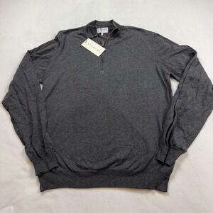 Ledbury Mens Medium Charcoal Grey 100% Cotton Quarter Zip Sweater Made in Italy